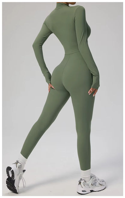 Elegant Seamless Zip Front Bodycon Jumpsuit