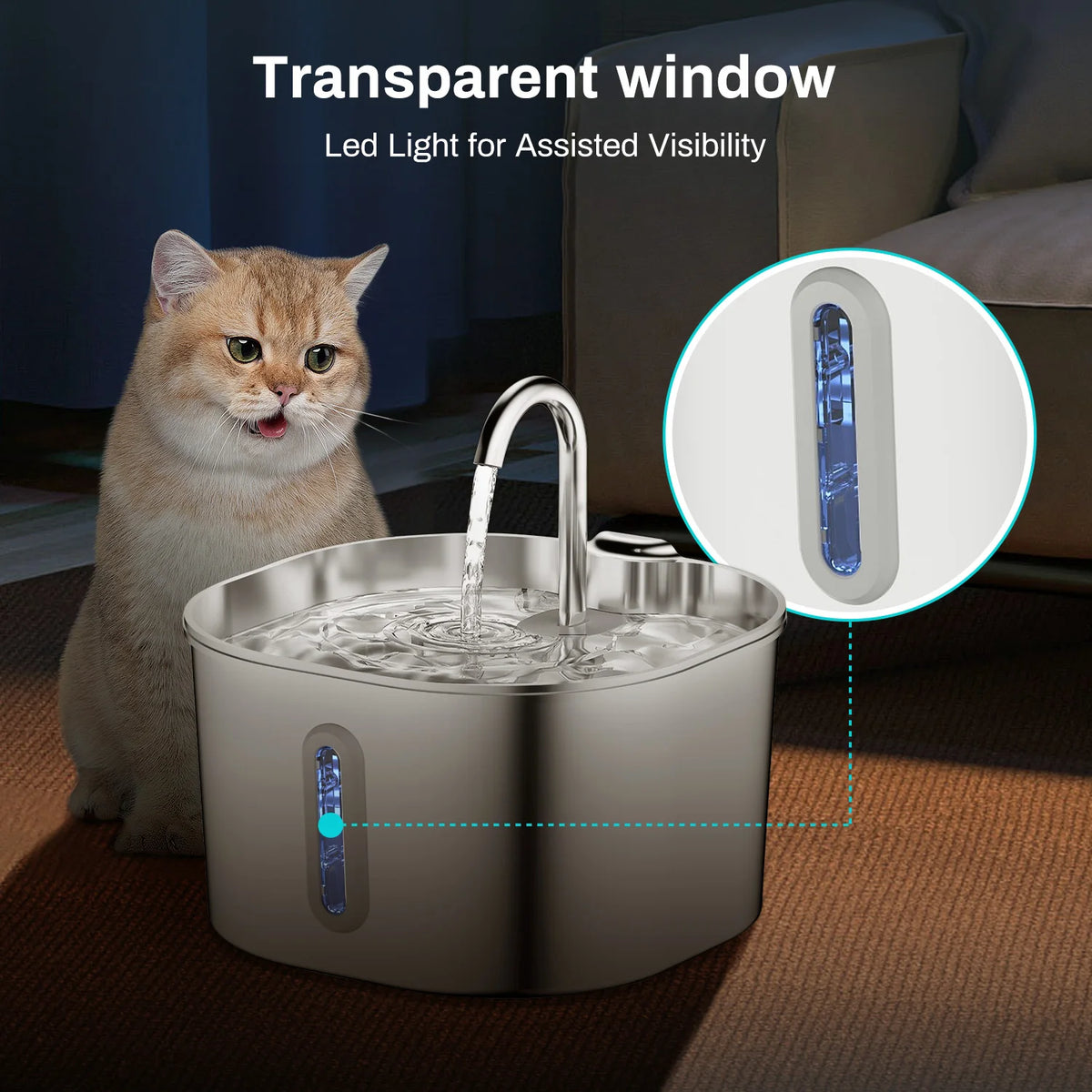 Silent Circulating Stainless Steel Pet Fountain