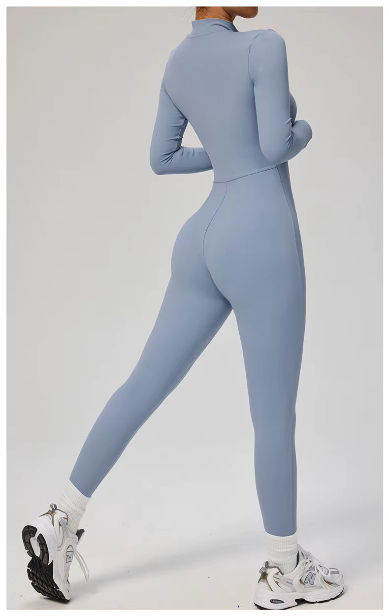 Elegant Seamless Zip Front Bodycon Jumpsuit