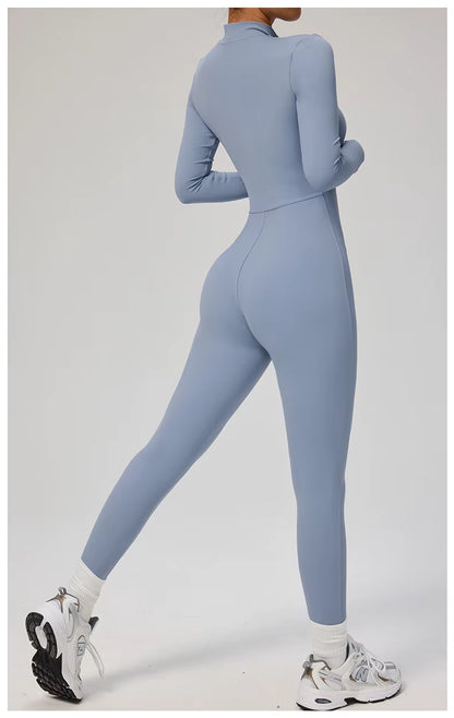 Elegant Seamless Zip Front Bodycon Jumpsuit