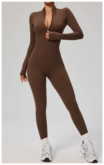 Elegant Seamless Zip Front Bodycon Jumpsuit
