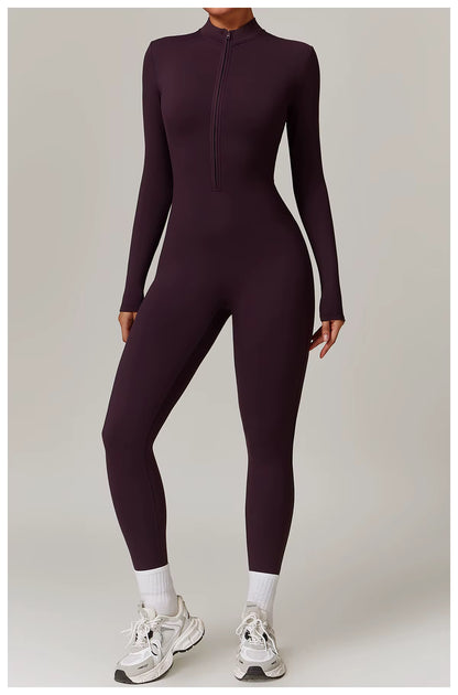 Elegant Seamless Zip Front Bodycon Jumpsuit
