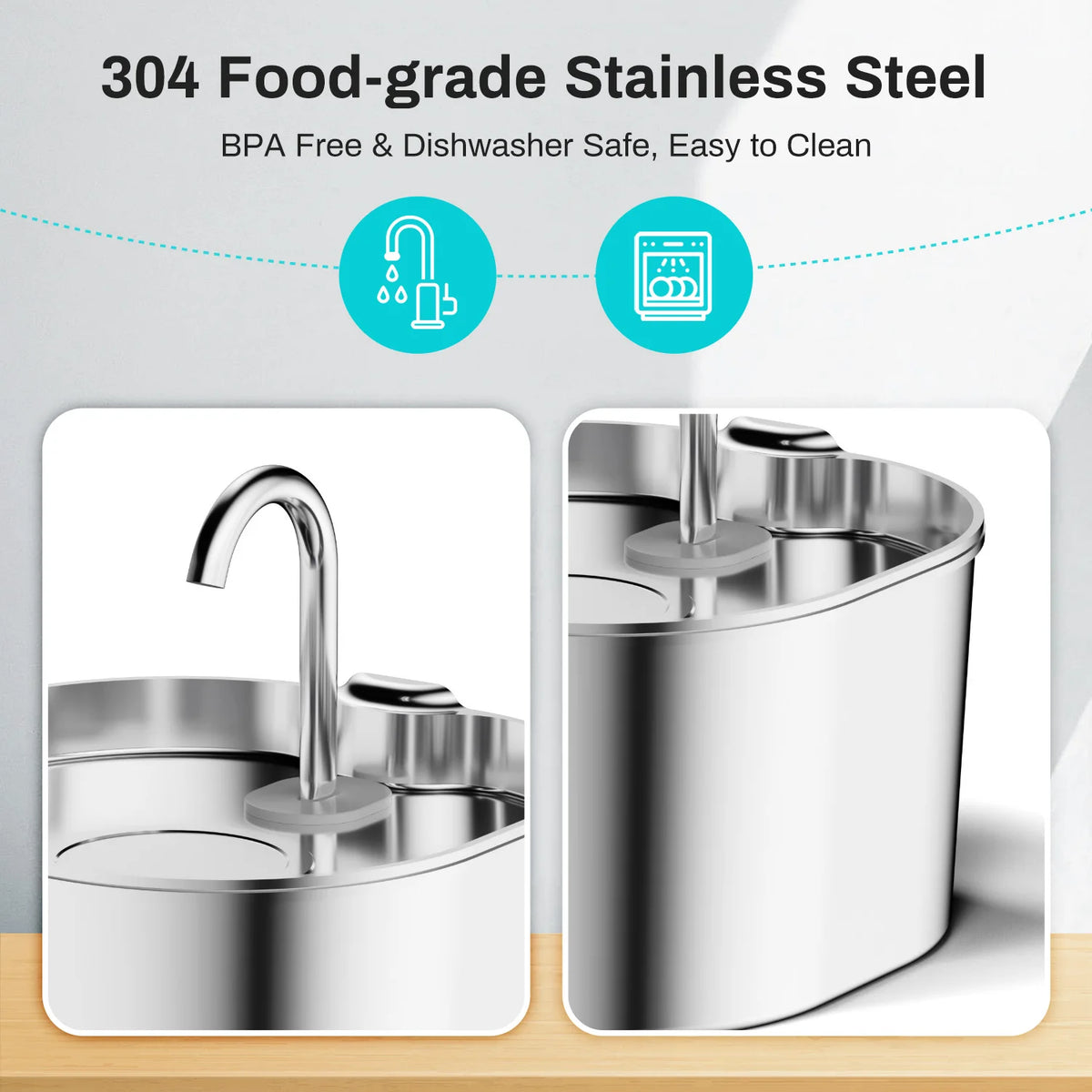 Silent Circulating Stainless Steel Pet Fountain