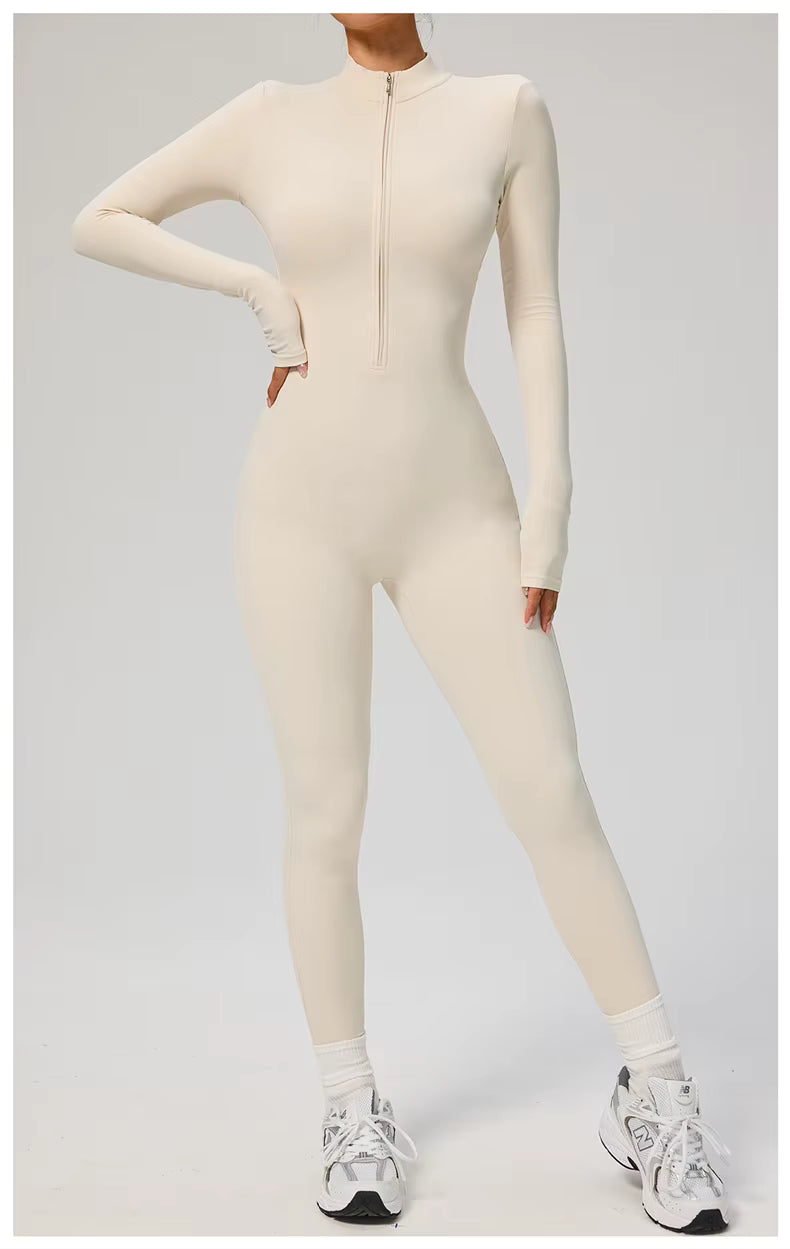 Elegant Seamless Zip Front Bodycon Jumpsuit