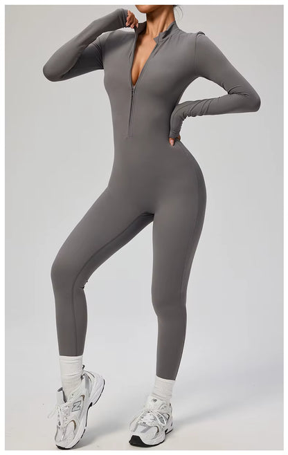 Elegant Seamless Zip Front Bodycon Jumpsuit