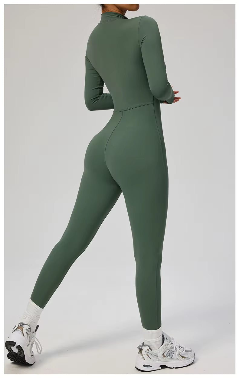 Elegant Seamless Zip Front Bodycon Jumpsuit