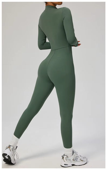 Elegant Seamless Zip Front Bodycon Jumpsuit