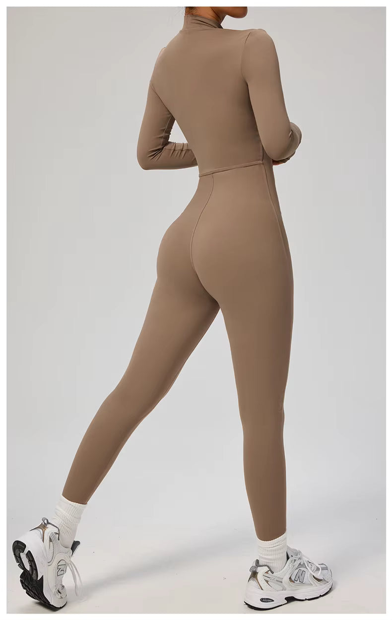 Elegant Seamless Zip Front Bodycon Jumpsuit