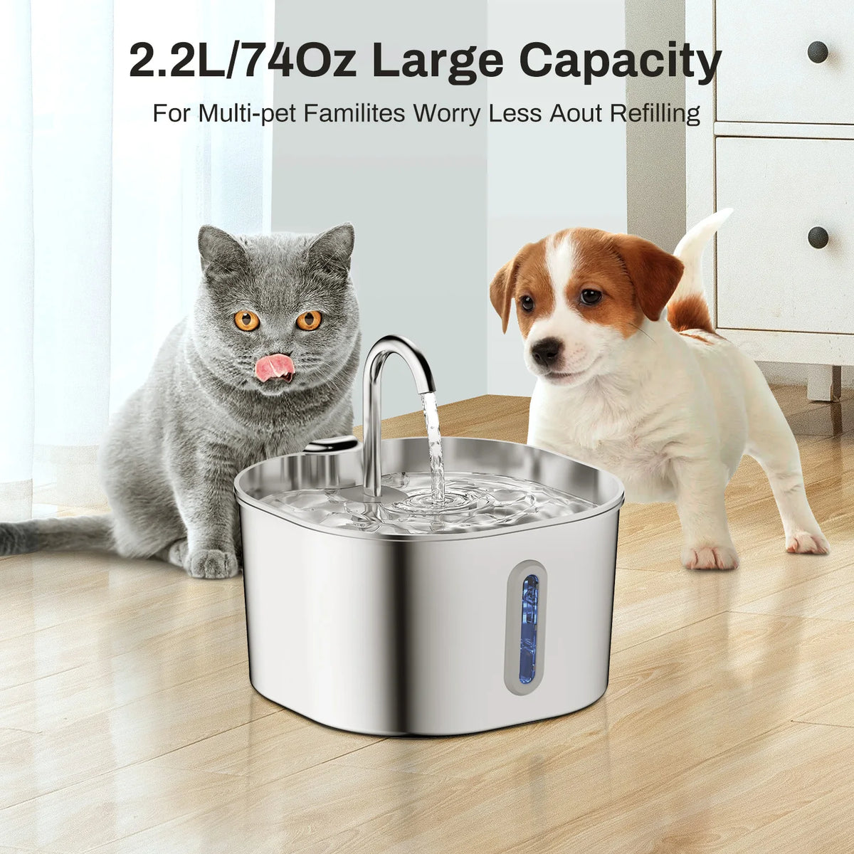 Silent Circulating Stainless Steel Pet Fountain