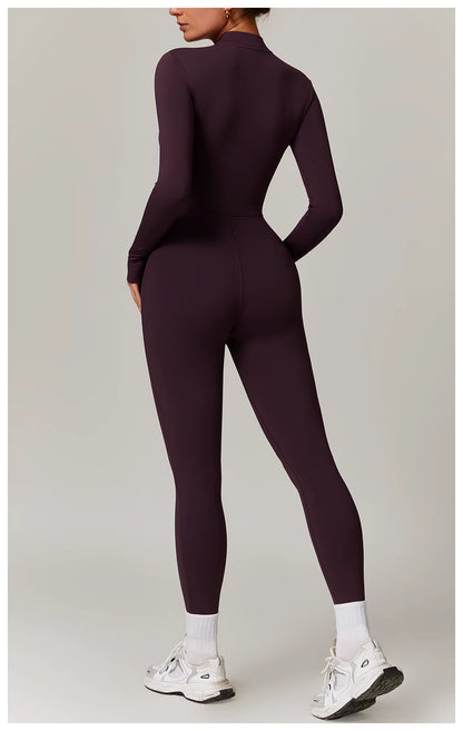 Elegant Seamless Zip Front Bodycon Jumpsuit