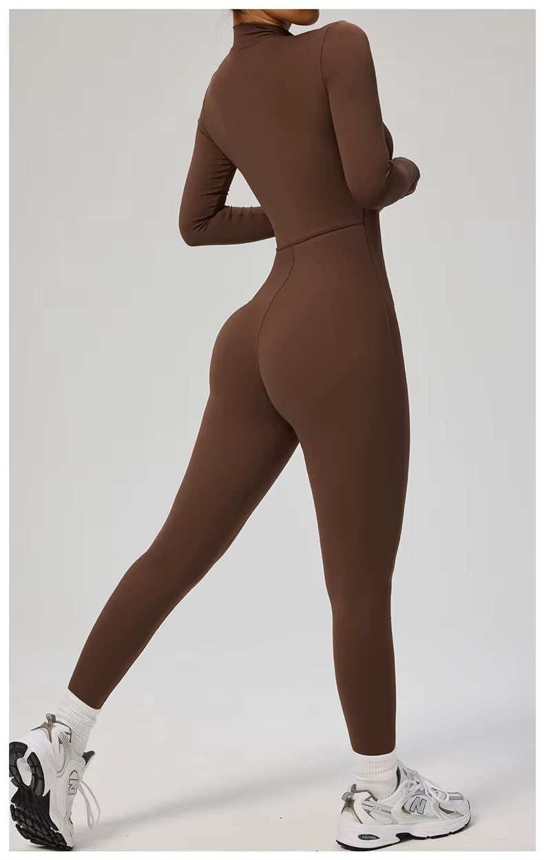 Elegant Seamless Zip Front Bodycon Jumpsuit
