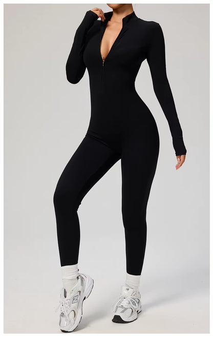 Elegant Seamless Zip Front Bodycon Jumpsuit