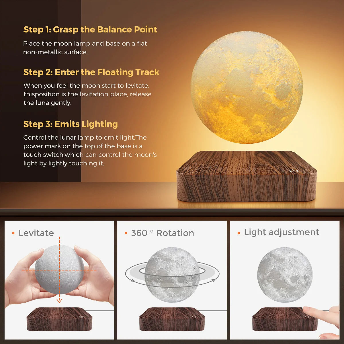 Moon Glow: Floating Touch Night Light