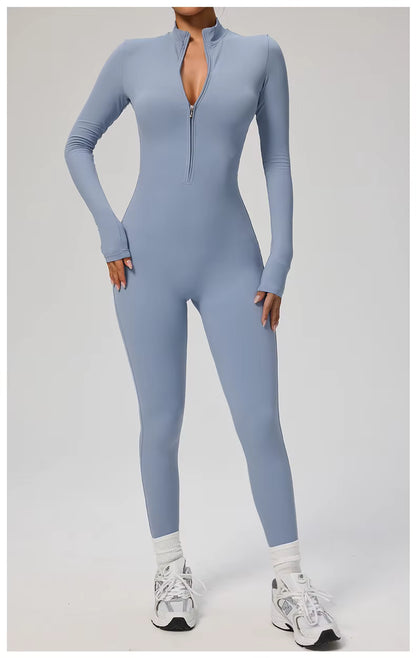 Elegant Seamless Zip Front Bodycon Jumpsuit