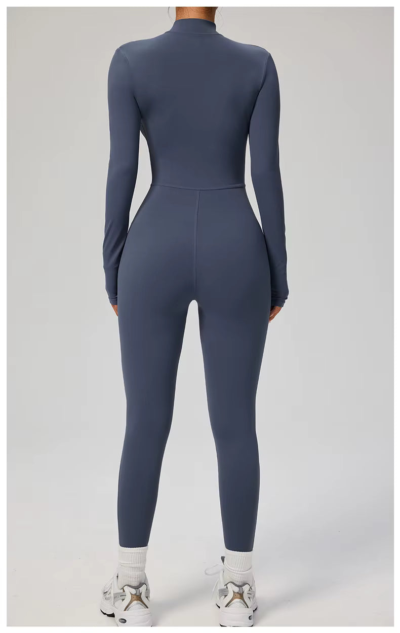 Elegant Seamless Zip Front Bodycon Jumpsuit