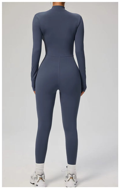 Elegant Seamless Zip Front Bodycon Jumpsuit