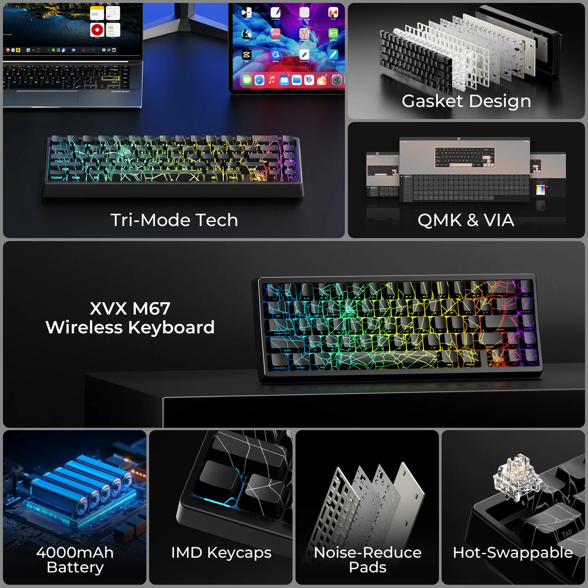 Spider RGB Wireless Keyboard – Multi-Color LED