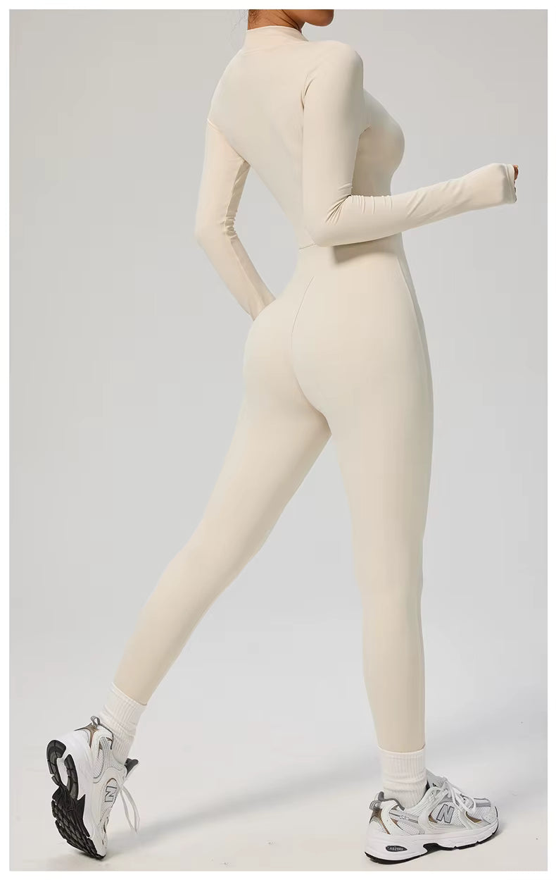 Elegant Seamless Zip Front Bodycon Jumpsuit