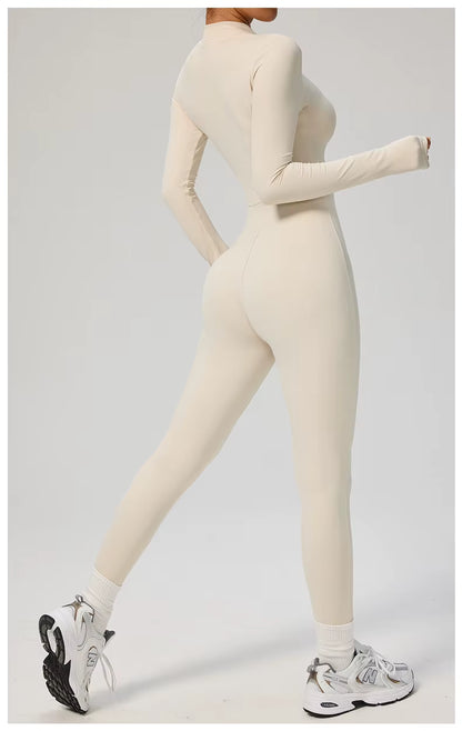 Elegant Seamless Zip Front Bodycon Jumpsuit