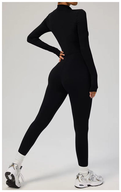 Elegant Seamless Zip Front Bodycon Jumpsuit